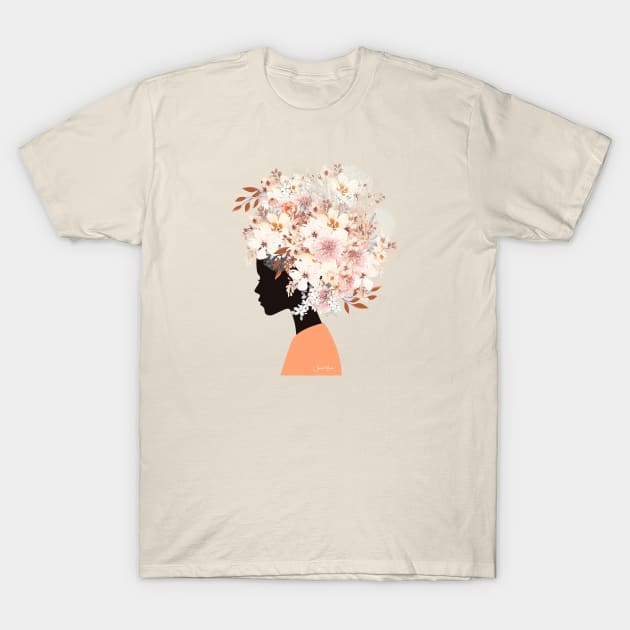 Black Woman in Flower Headdress T-Shirt by LouLou Art Studio